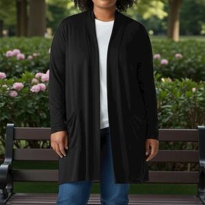 Roamans Liquid Knit Black Open Front Long Sleeve Stretch Cardigan Womens Size 4X